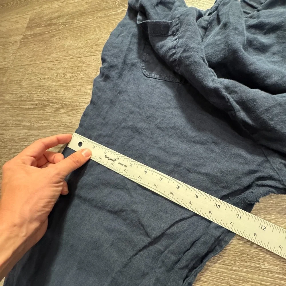 Quince Pants Womens Large Blue 100% Linen Pullon Costal Lounge Comfort 32x25